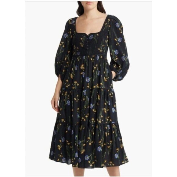 Madewell Xiomara Floral Print Long Sleeve Cotton Dress Size 0 - Picture 2 of 16